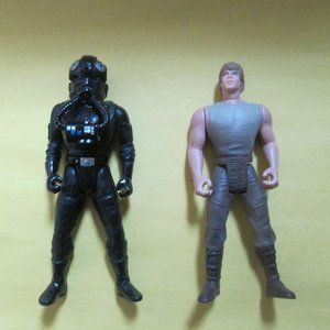 LOT ~ 2 Star Wars Action Figure 1995 Tie Fighter Pilot Luke Skywalker Dagobah 4"